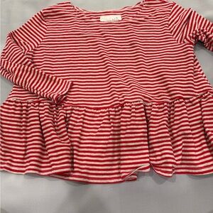 We The Free Red and White Striped Peplum Long Sleeve Top